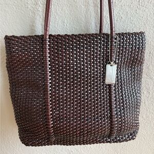 Nine West Brown Woven Leather Tote EUC